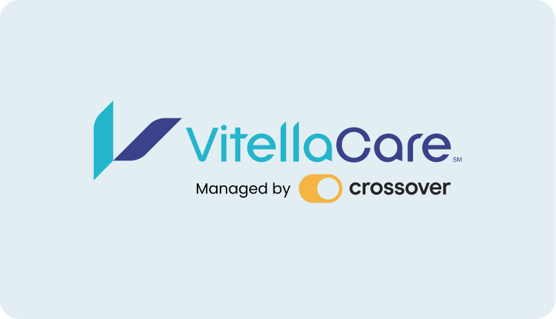 VitellaCare logo, managed by Crossover